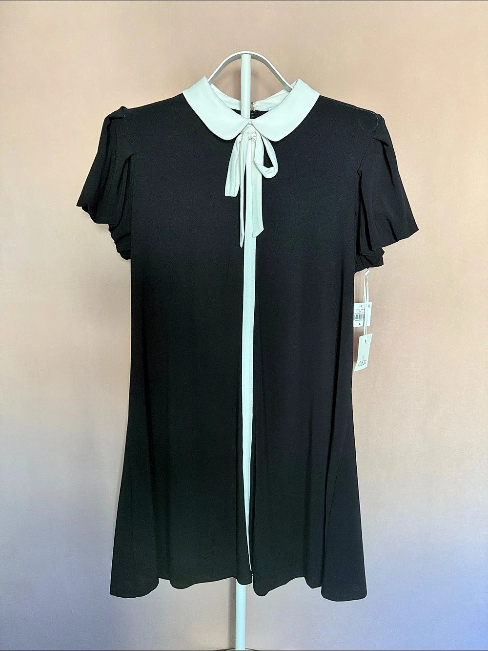 CeCe Style 7555 Color Block Mini Dress Black & White Size Large NWT